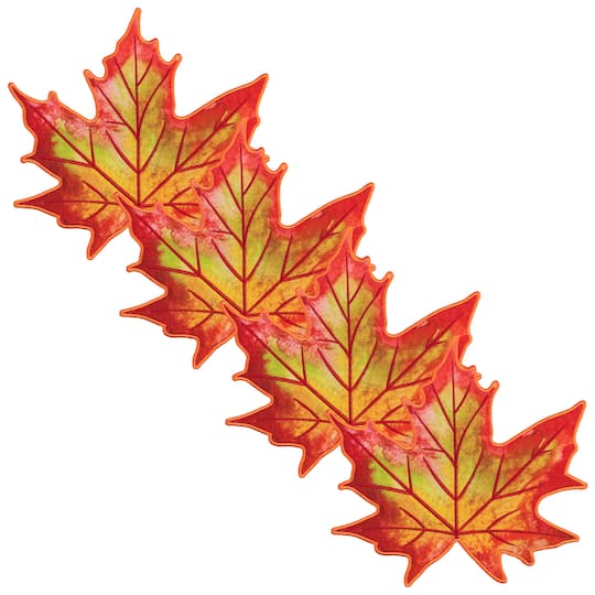 36231567 14.75 in. Embroidered Maple Leaf Fall Harvest Placemats, Orange & Red - Set of 4